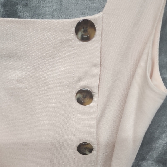 Ann Taylor Linen Cream Buttoned Midi Dress - Picture 3 of 8
